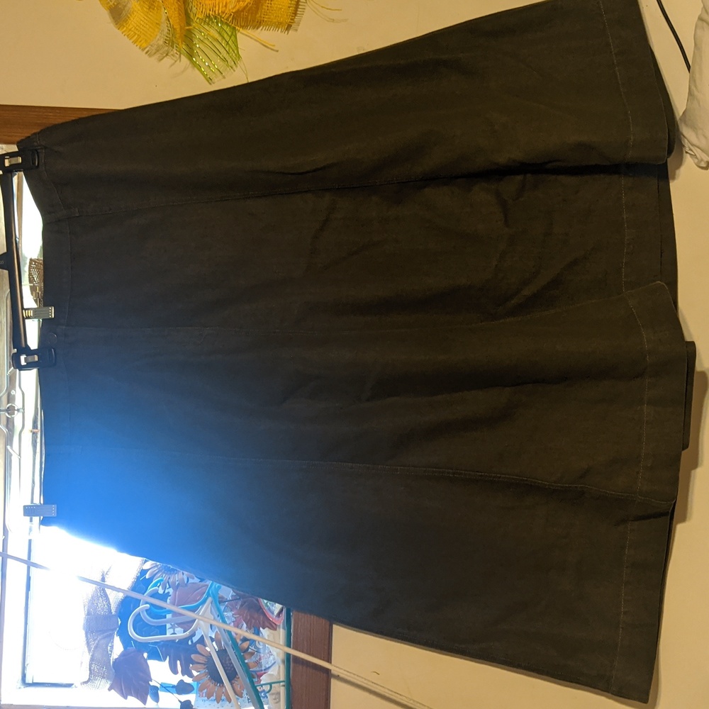 Roaman's Army Green Long Modest Denim Skirt Side Elastic on Waist No Slits 28 W - Picture 8 of 12